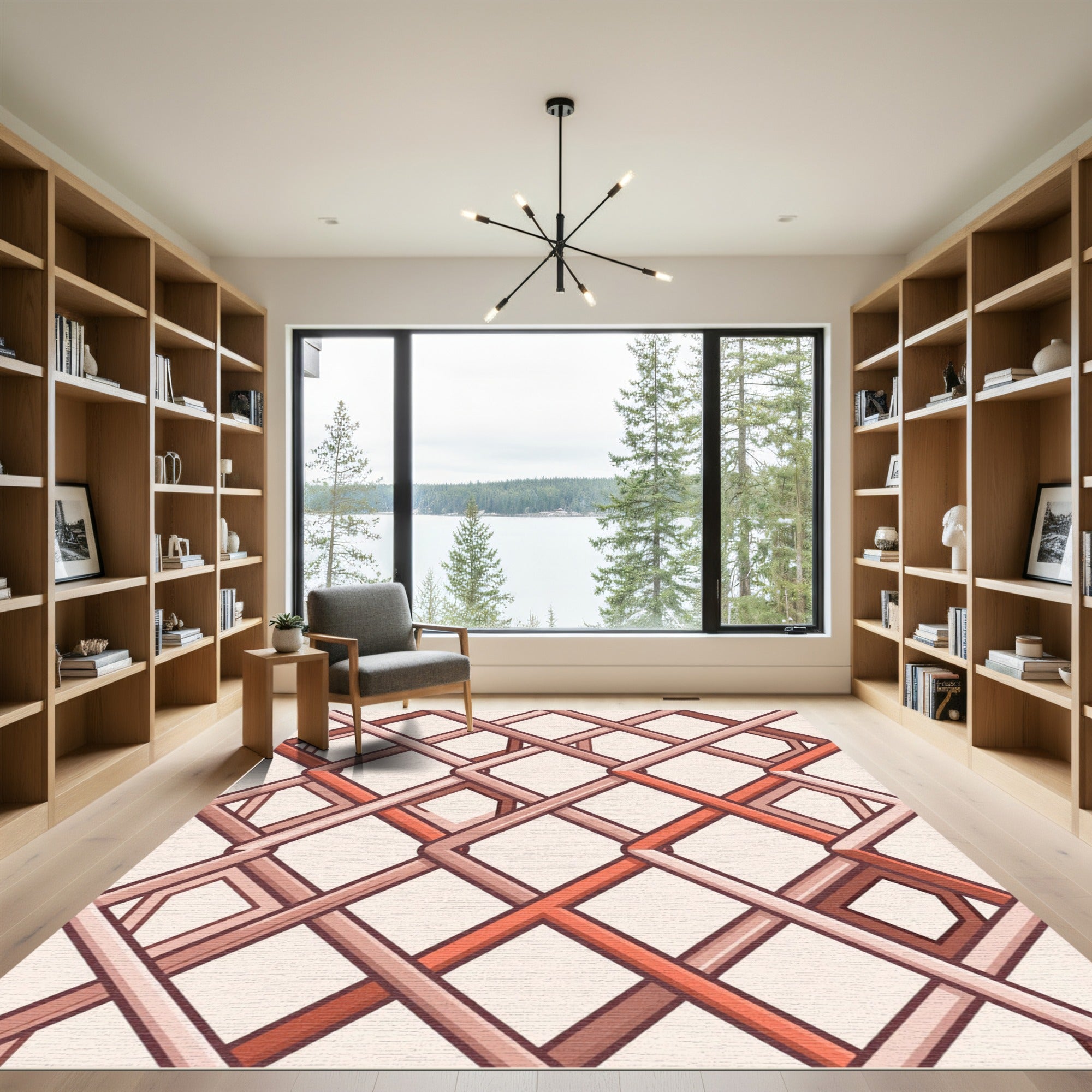Geometric Coral Lattice Intersecting Lines Rug