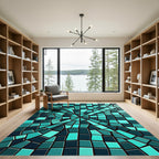 Abstract Teal Geometric Shard Mosaic Rug