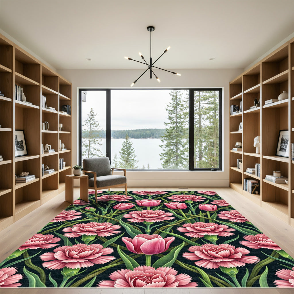 Pink Carnation Tulip Garden Vine Rug