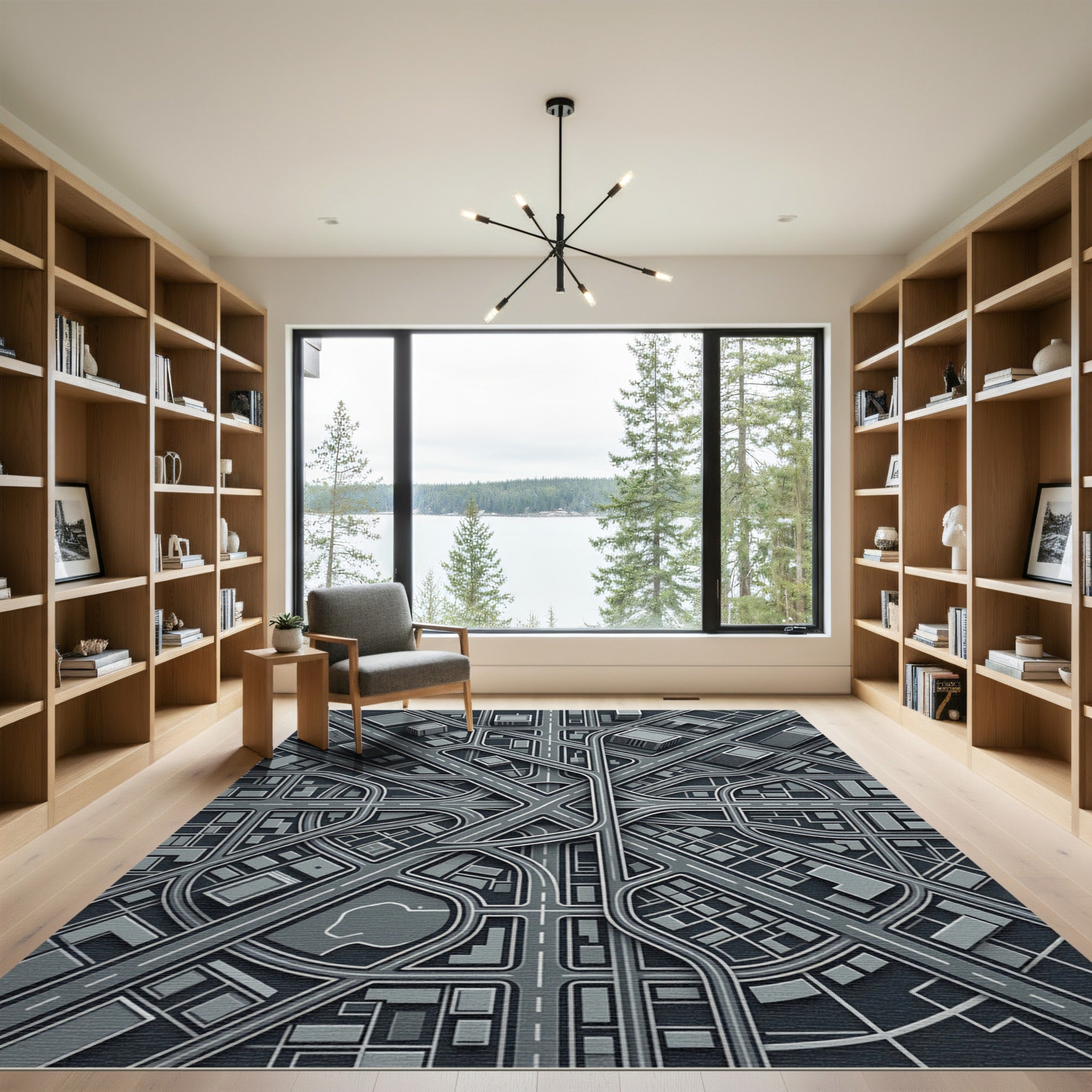 Gray Abstract Cityscape Aerial View Rug