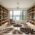 Rich Brown Tropical Leaf Arrangement Rug