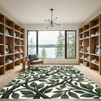 Dark Green Leafy Branch Tableau Rug