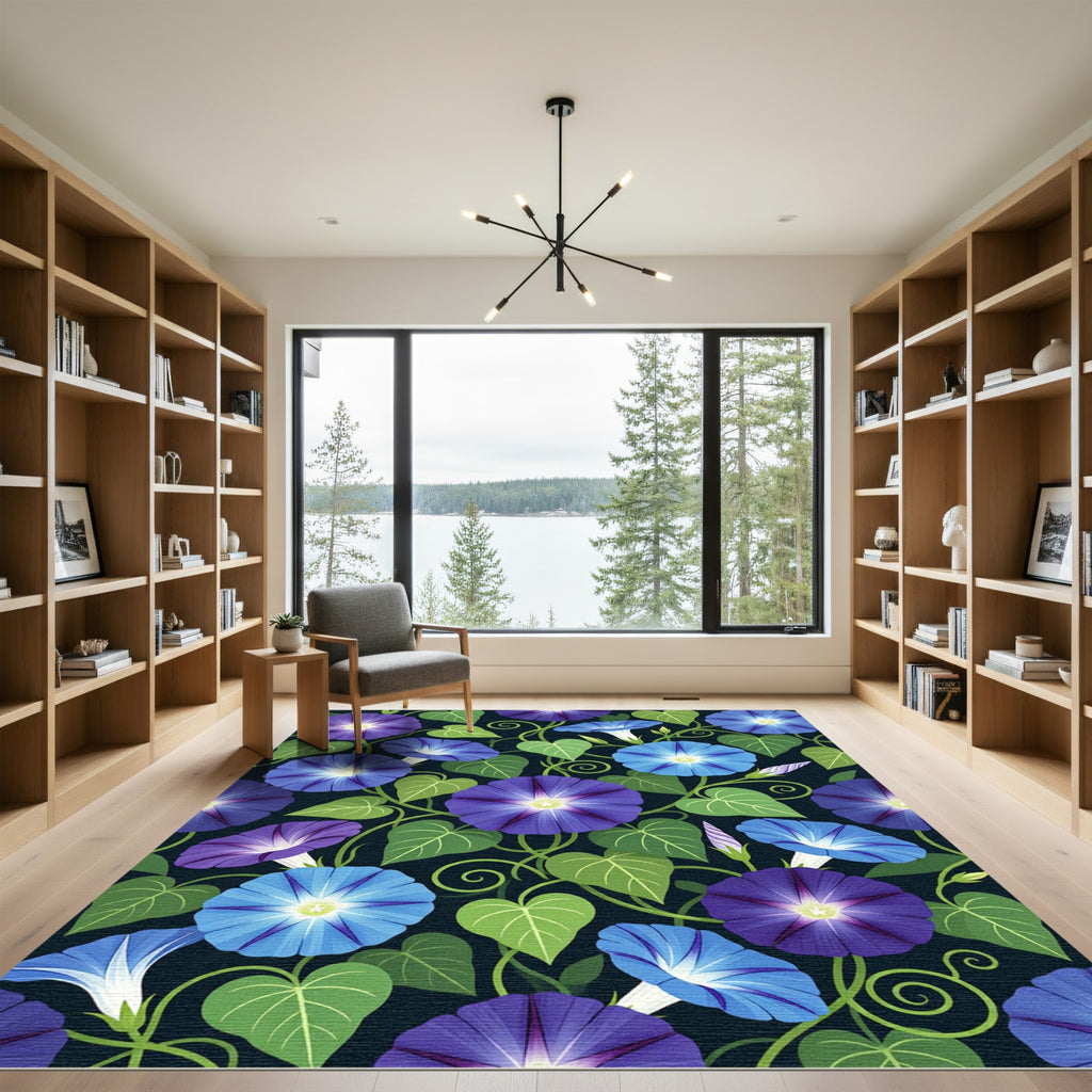 Vibrant Blue Morning Glory Botanical Rug