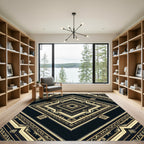 Ornate Geometric Gold Black Rug