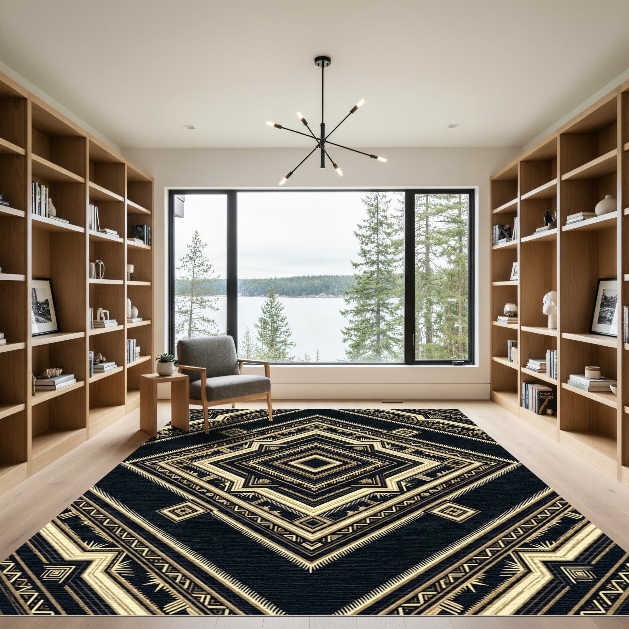 Ornate Geometric Gold Black Rug