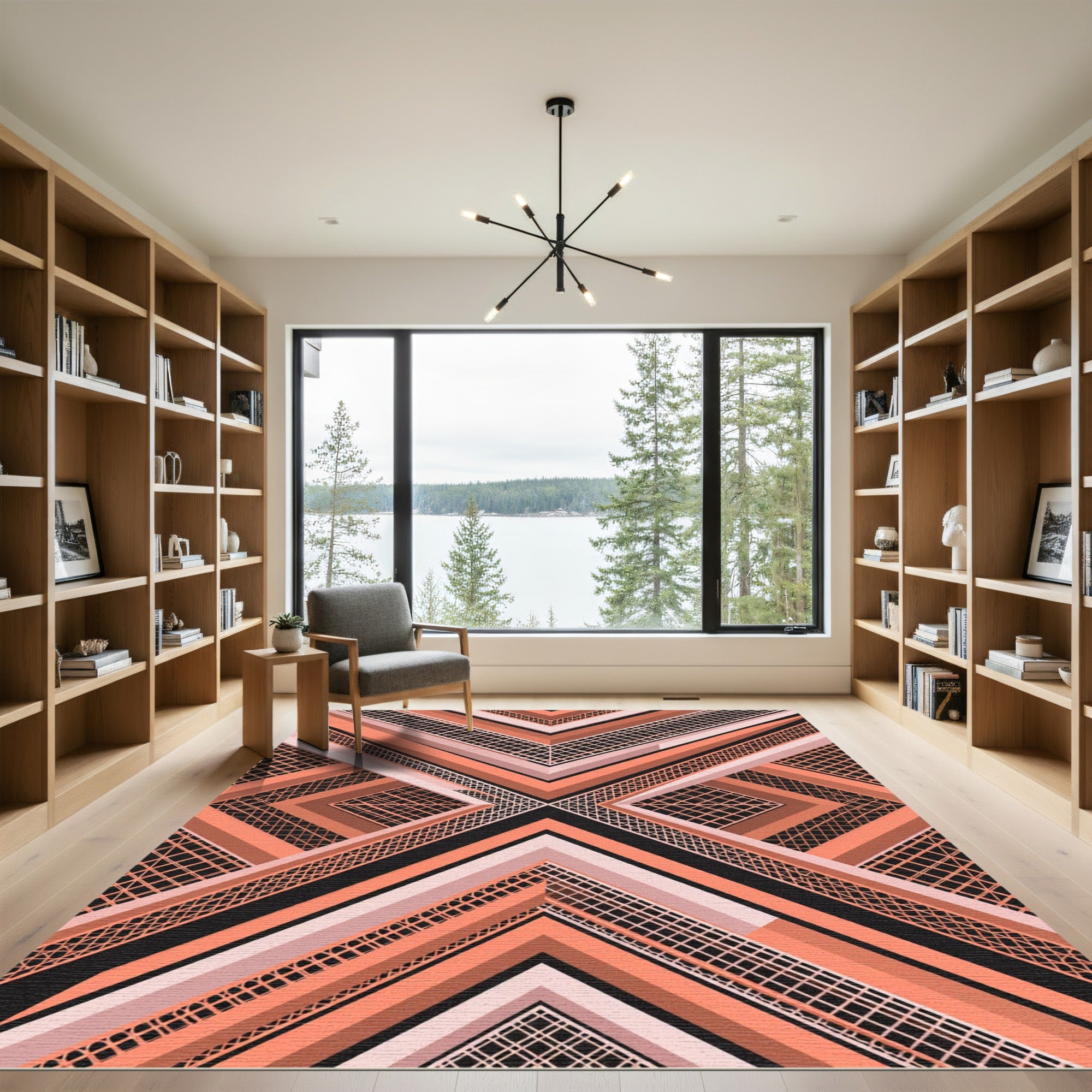 Geometric Coral Peach Angular Intersecting Lines Rug