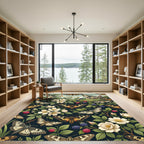 Whimsical Golden Butterfly and Blackberry Garden Rug