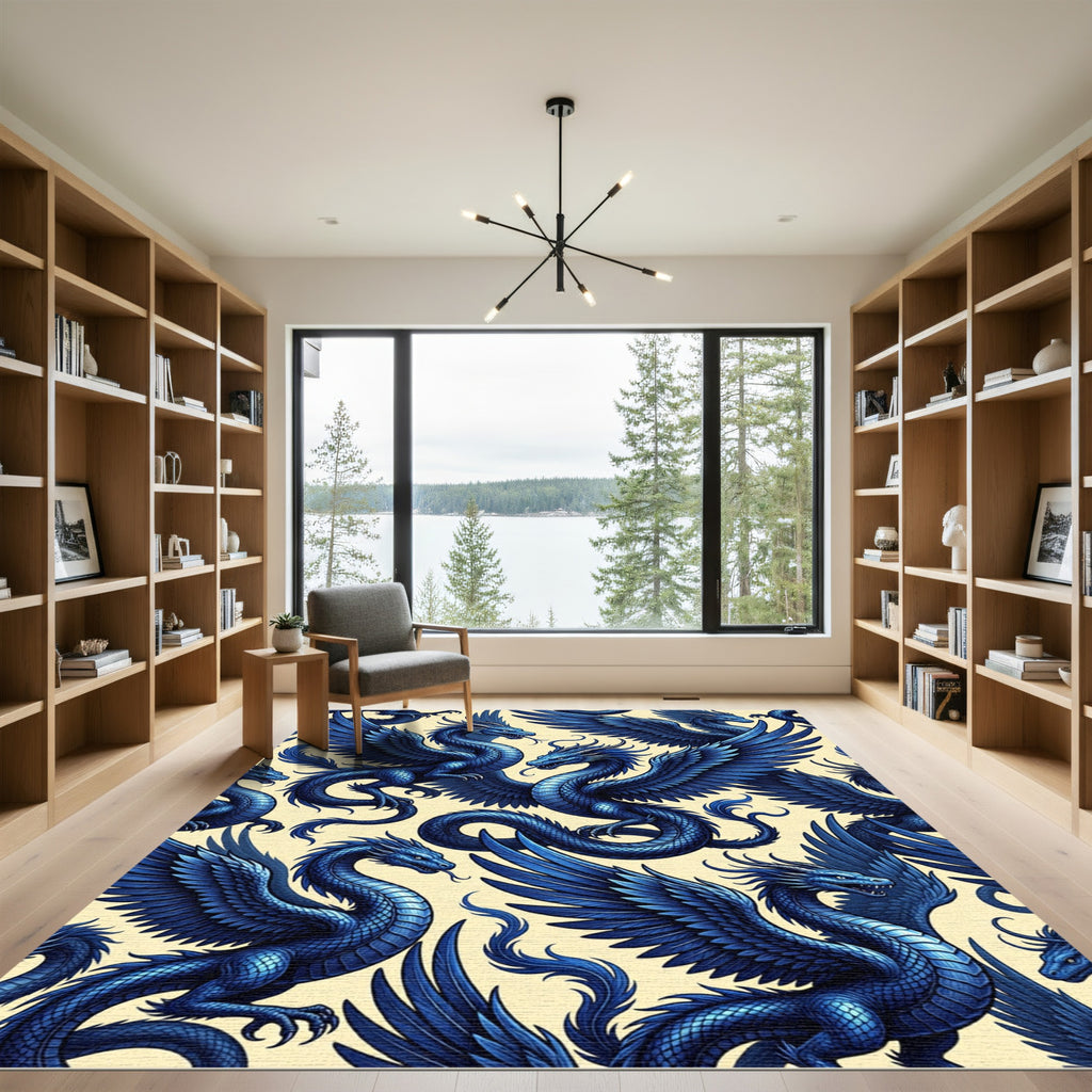 Majestic Cobalt Dragon Wing Illustration Rug