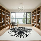 Monochromatic Black Rose Bouquet Ribbon Rug