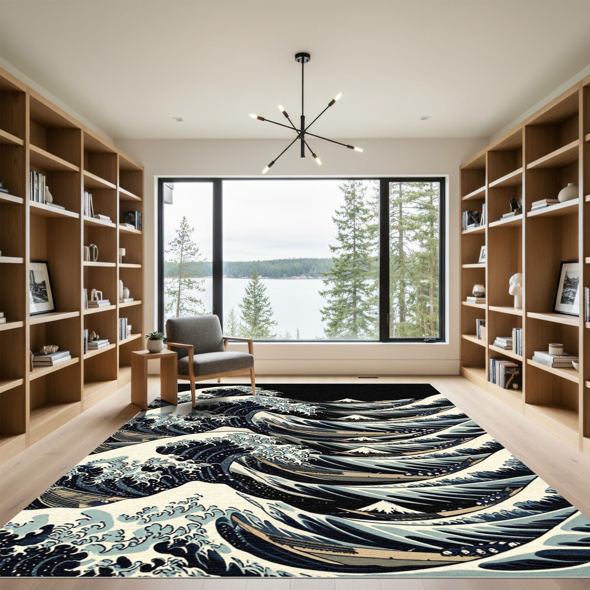 Deep Blue Ocean Waves Under Mount Fuji Rug