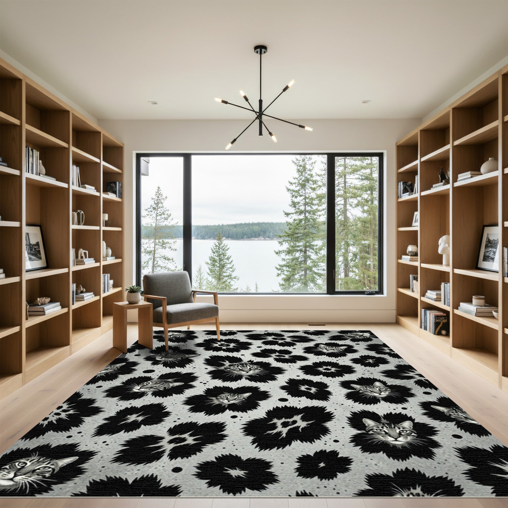 Gray Feline Flower Collage Rug
