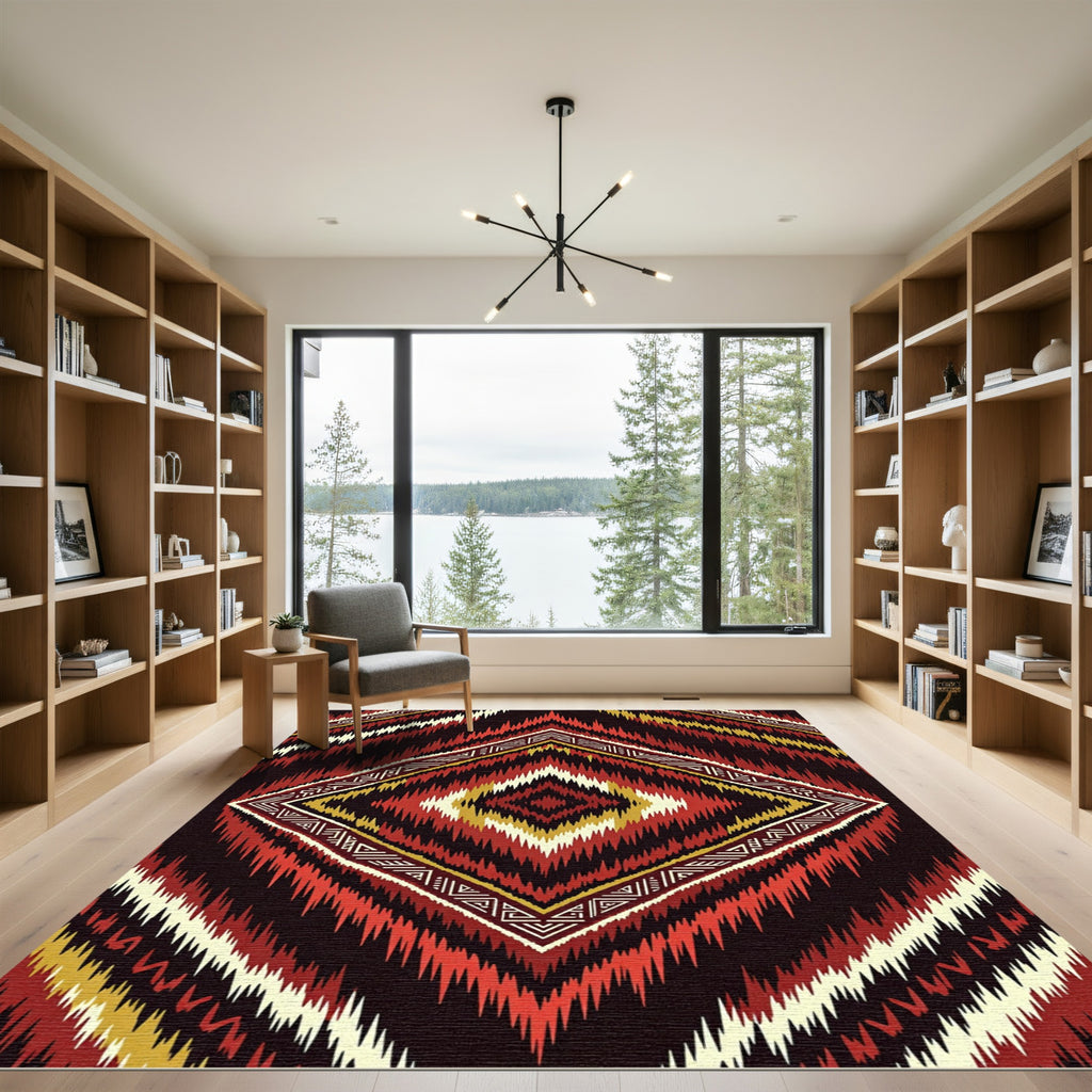 Crimson Gold Tribal Diamond Geometric Rug