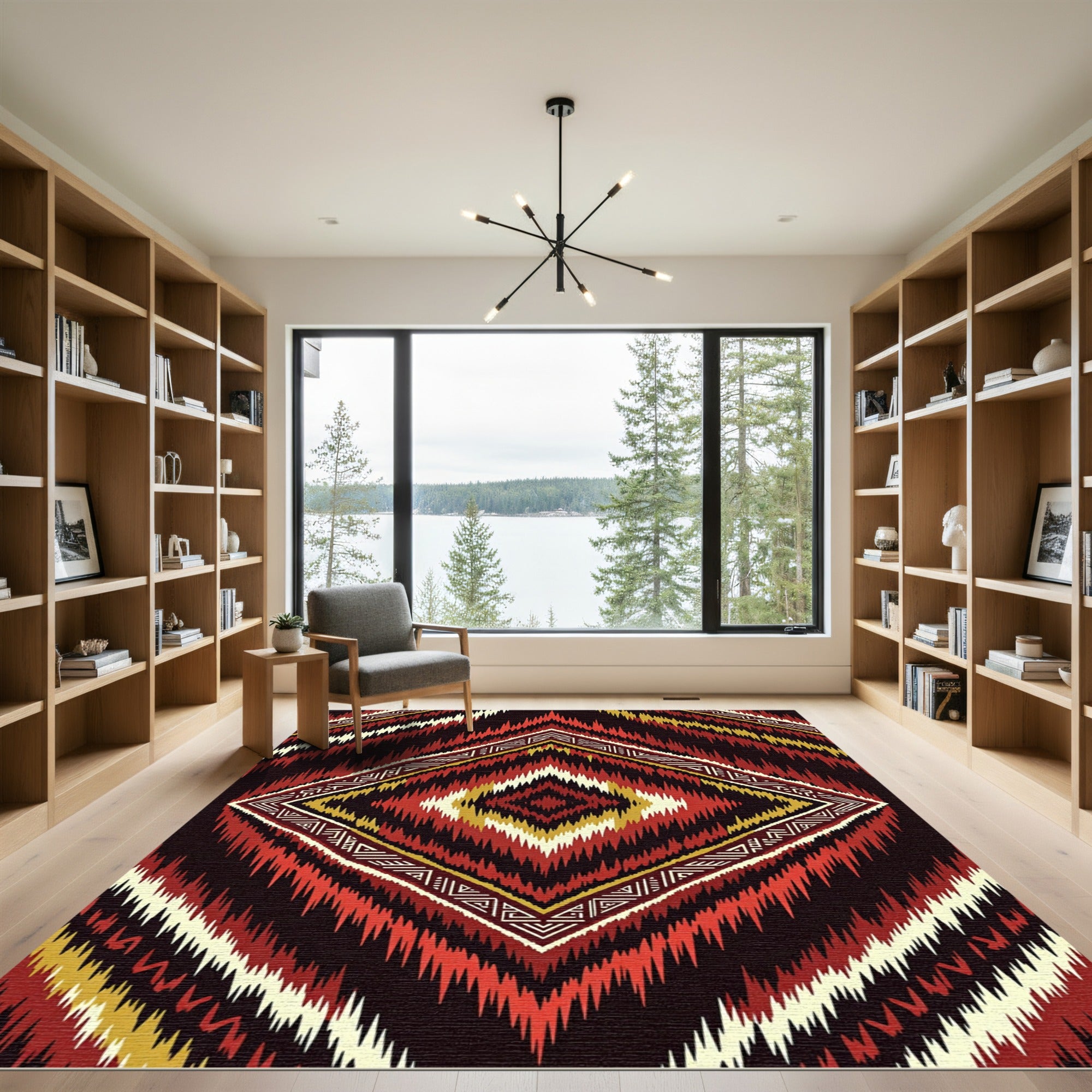 Crimson Gold Tribal Diamond Geometric Rug