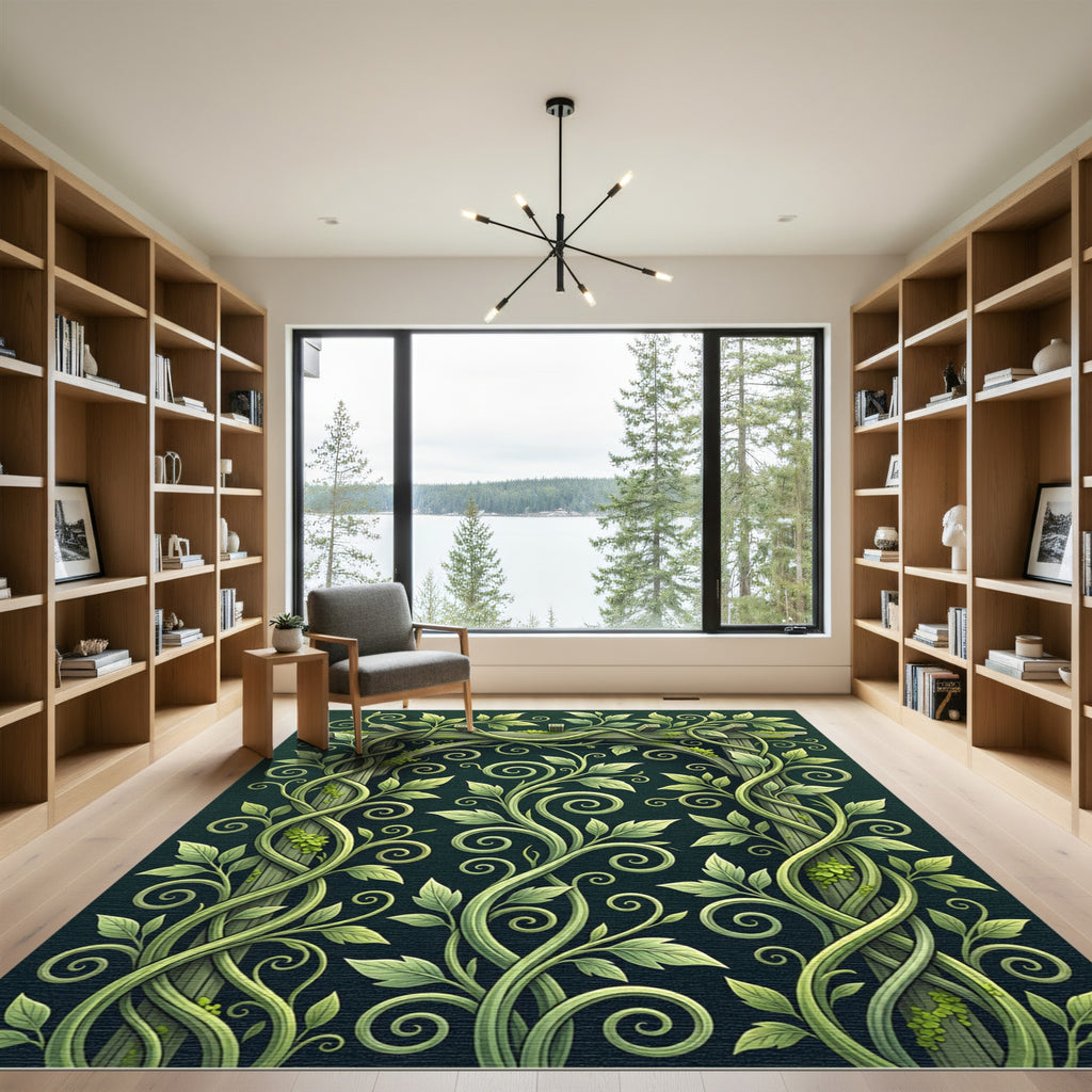 Lush Green Botanical Trellis Vine Rug