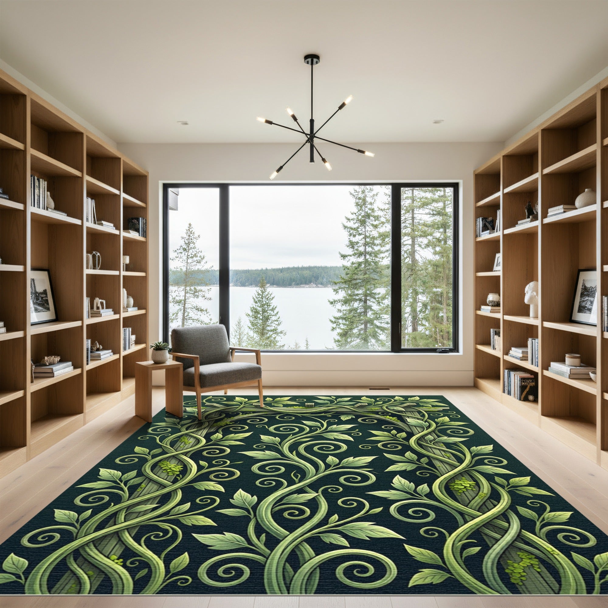 Lush Green Botanical Trellis Vine Rug