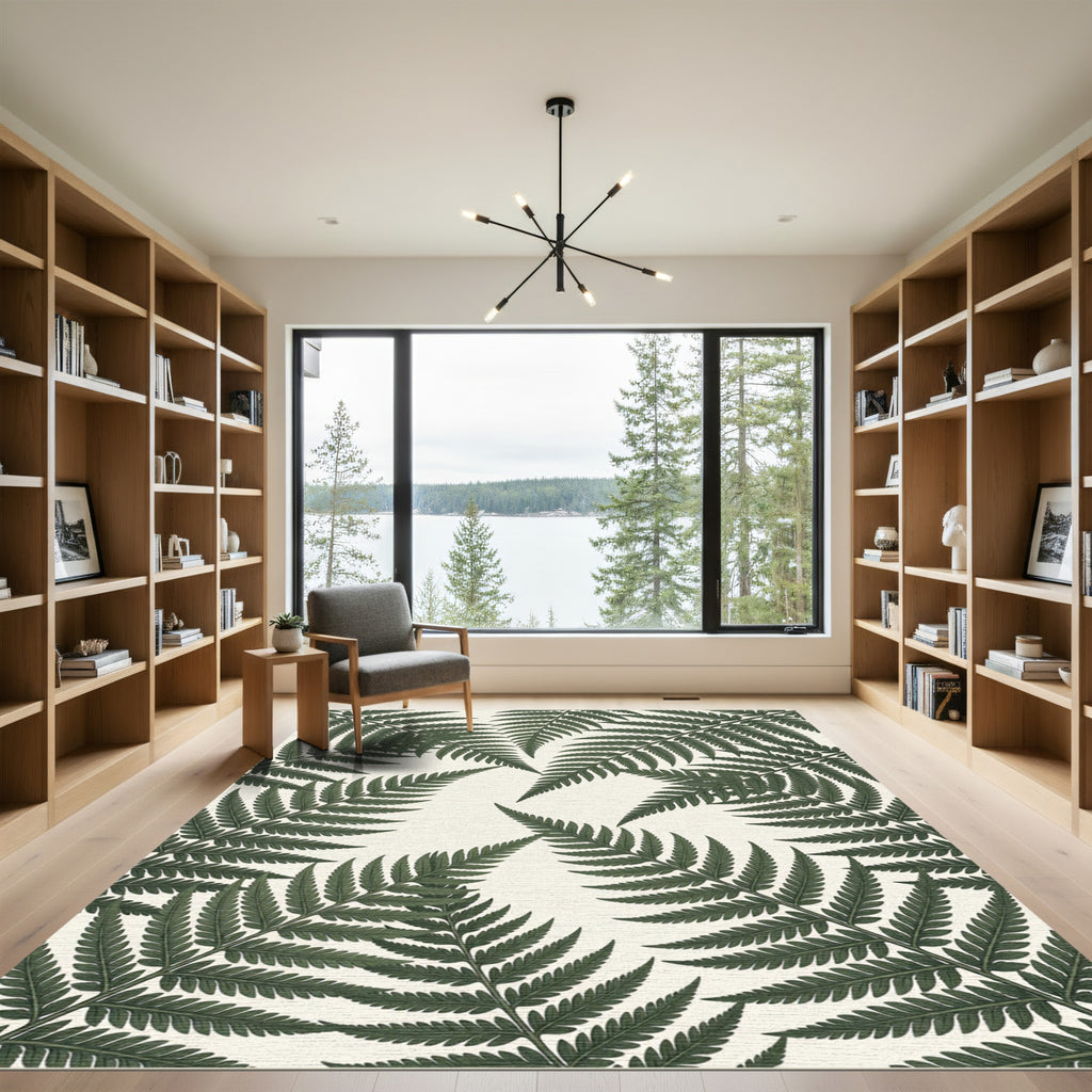 Lush Green Tropical Fern Botanical Rug