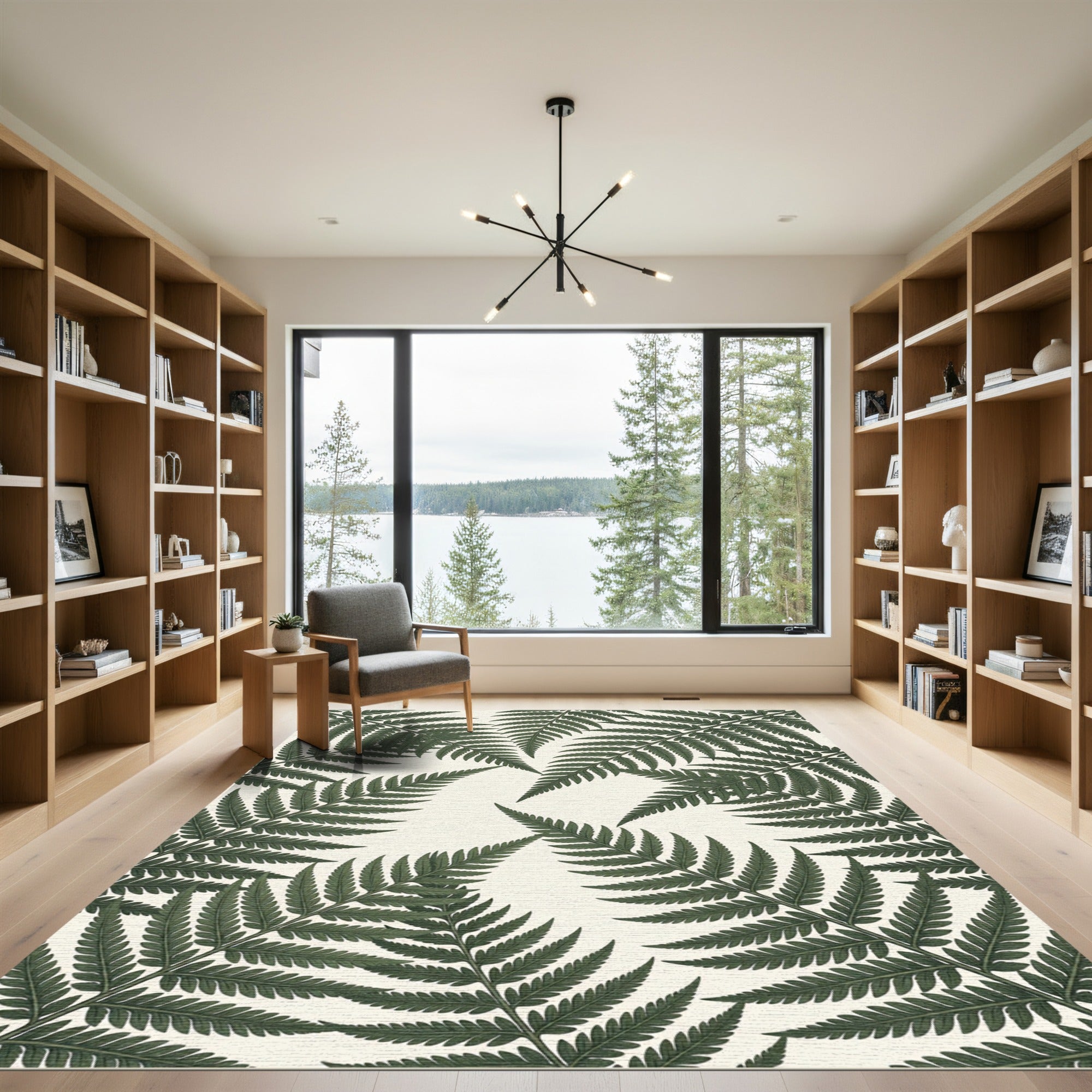 Lush Green Tropical Fern Botanical Rug