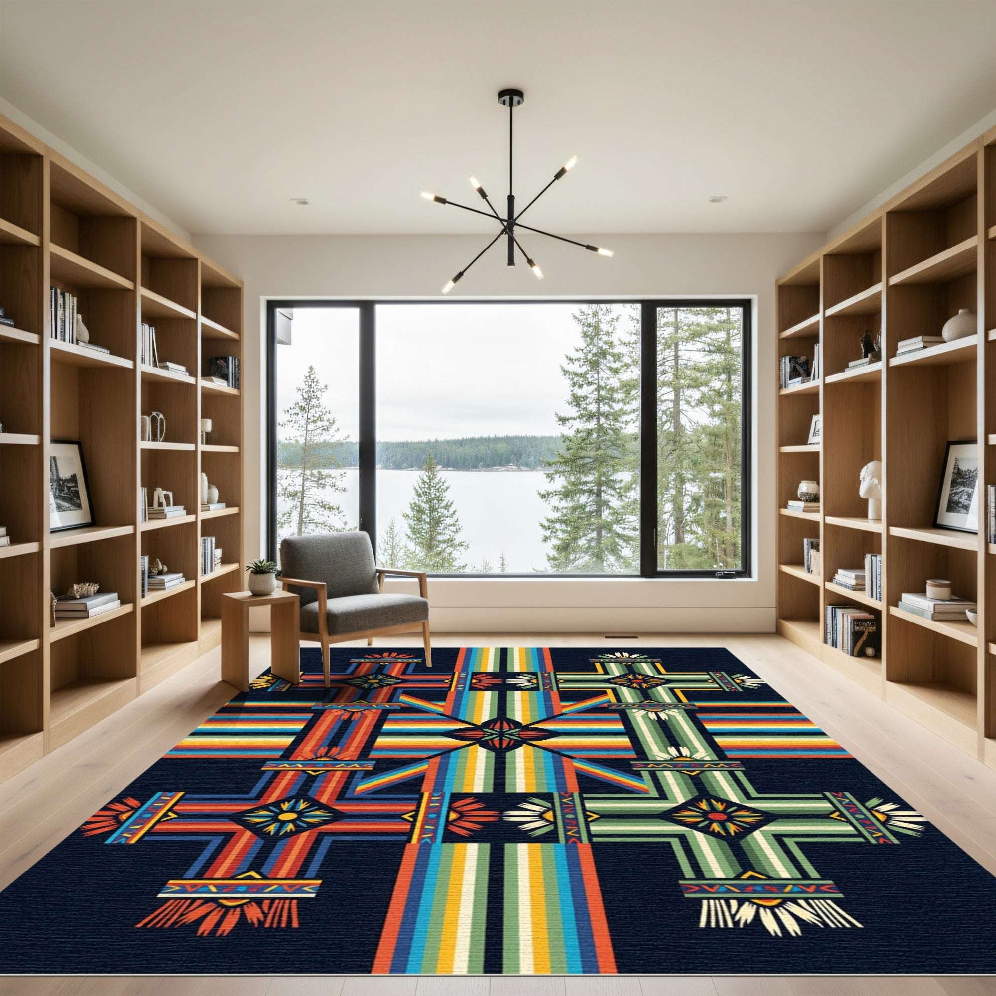 Vibrant Geometric Multicolored Radiant Cross Rug