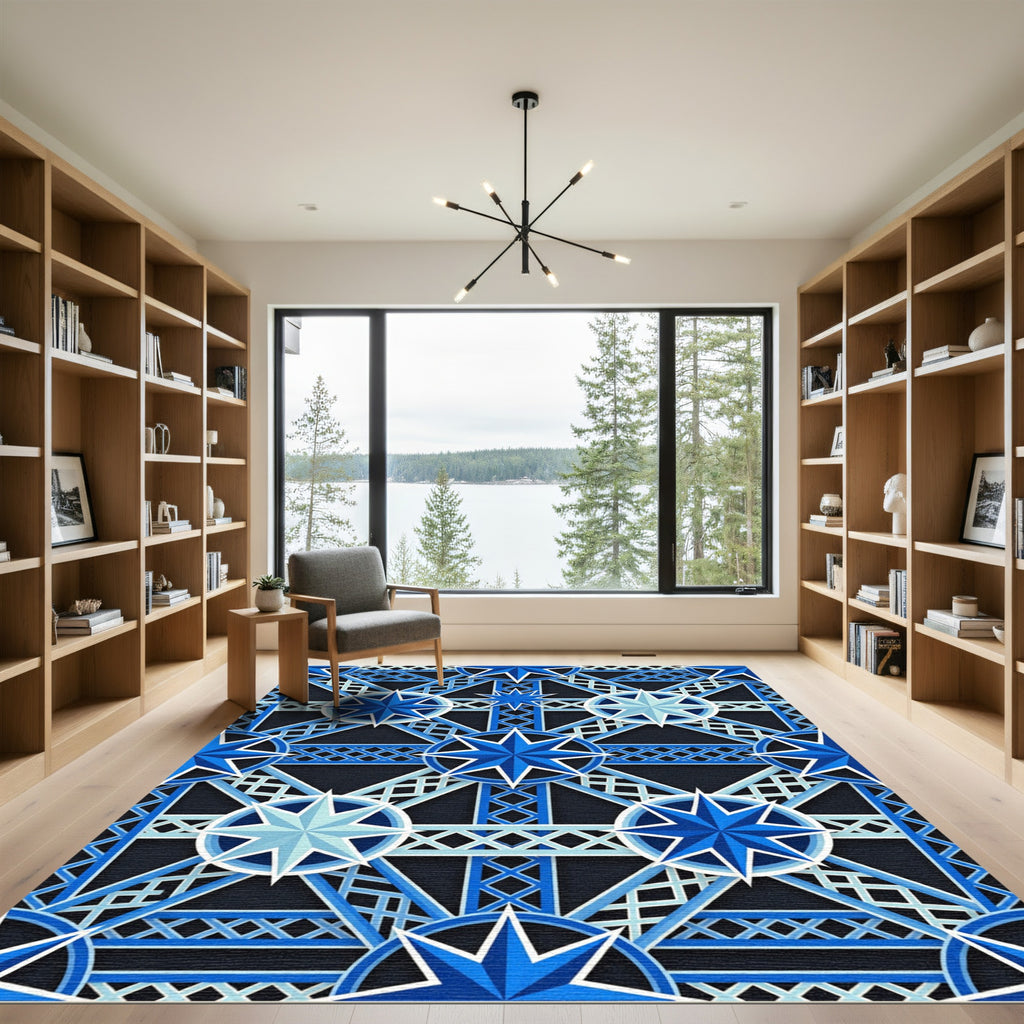 Geometric Starry Blue Lattice Art Rug
