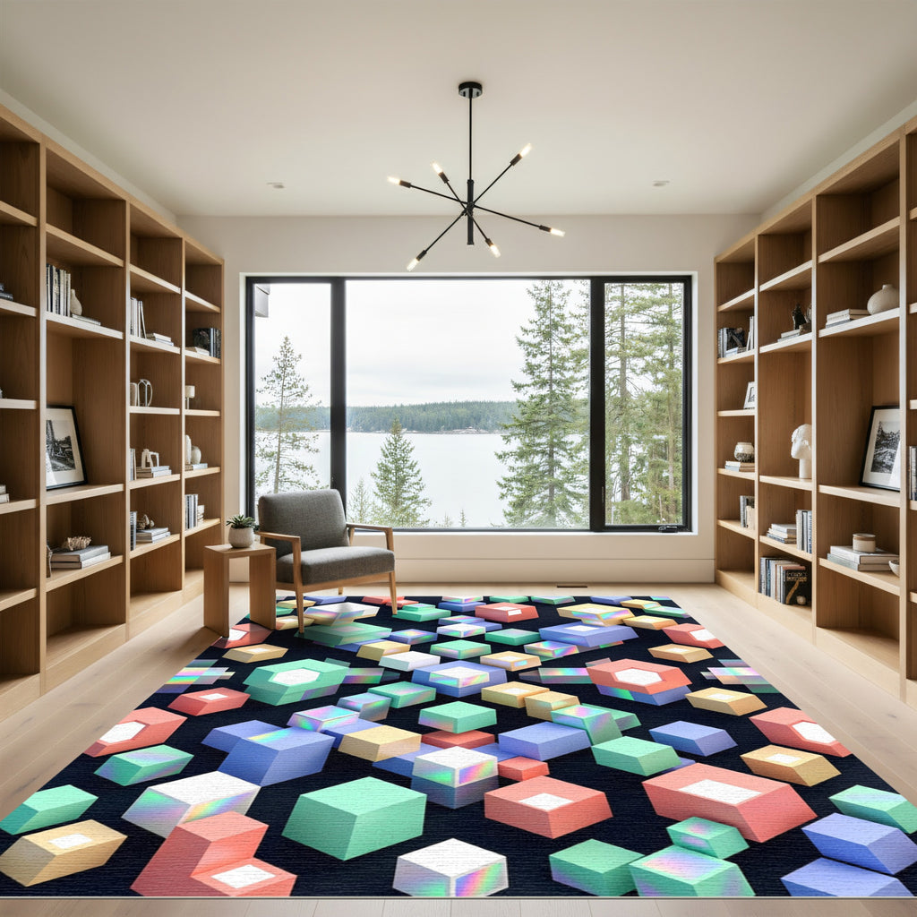 Isometric Pastel Cube Geometric Art Rug
