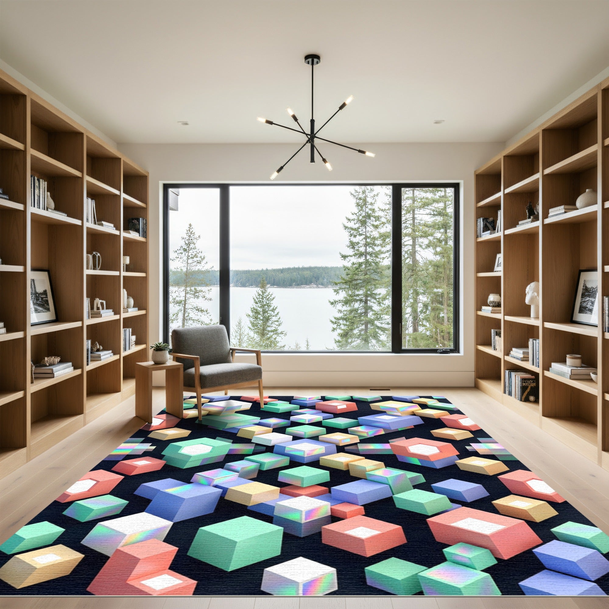 Isometric Pastel Cube Geometric Art Rug