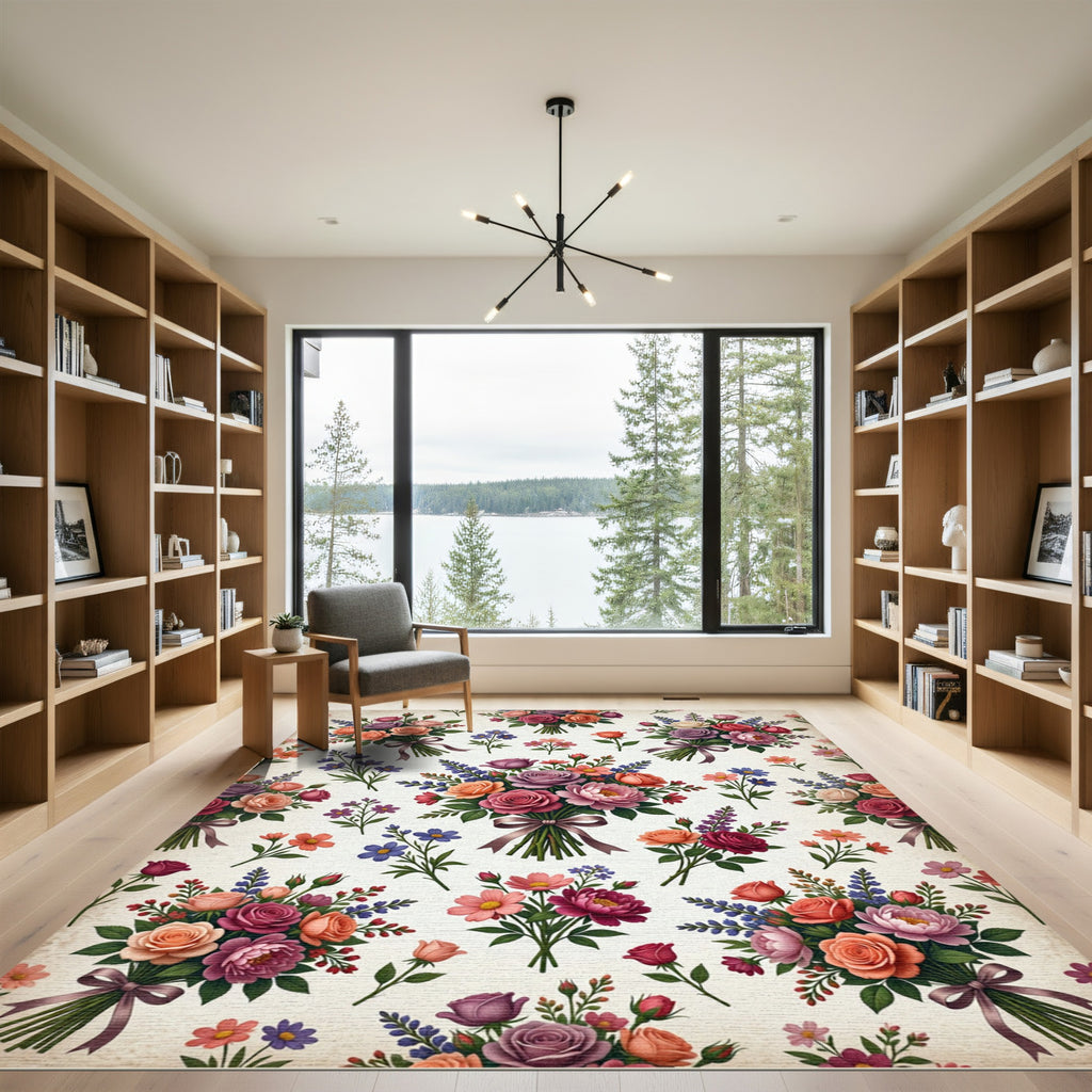 Rose Orchid Bouquet Floral Arrangement Rug