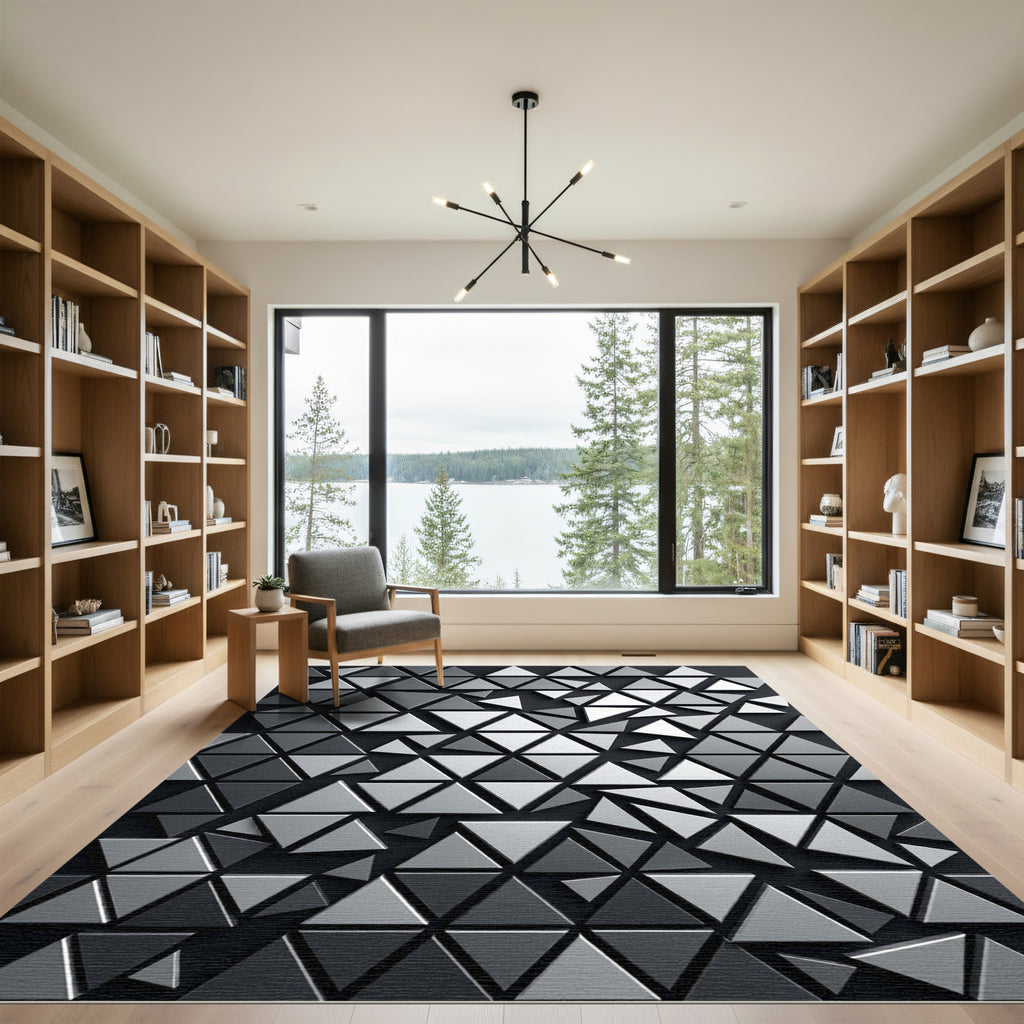 Monochromatic Silver Geometric Triangle Mosaic Rug