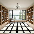 Black White Grid Squares Rug