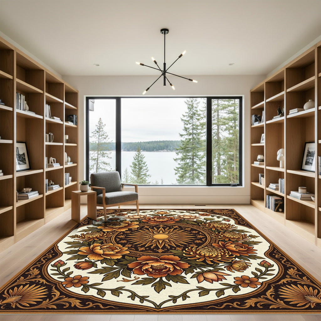 Golden Sun Floral Medallion Art Rug