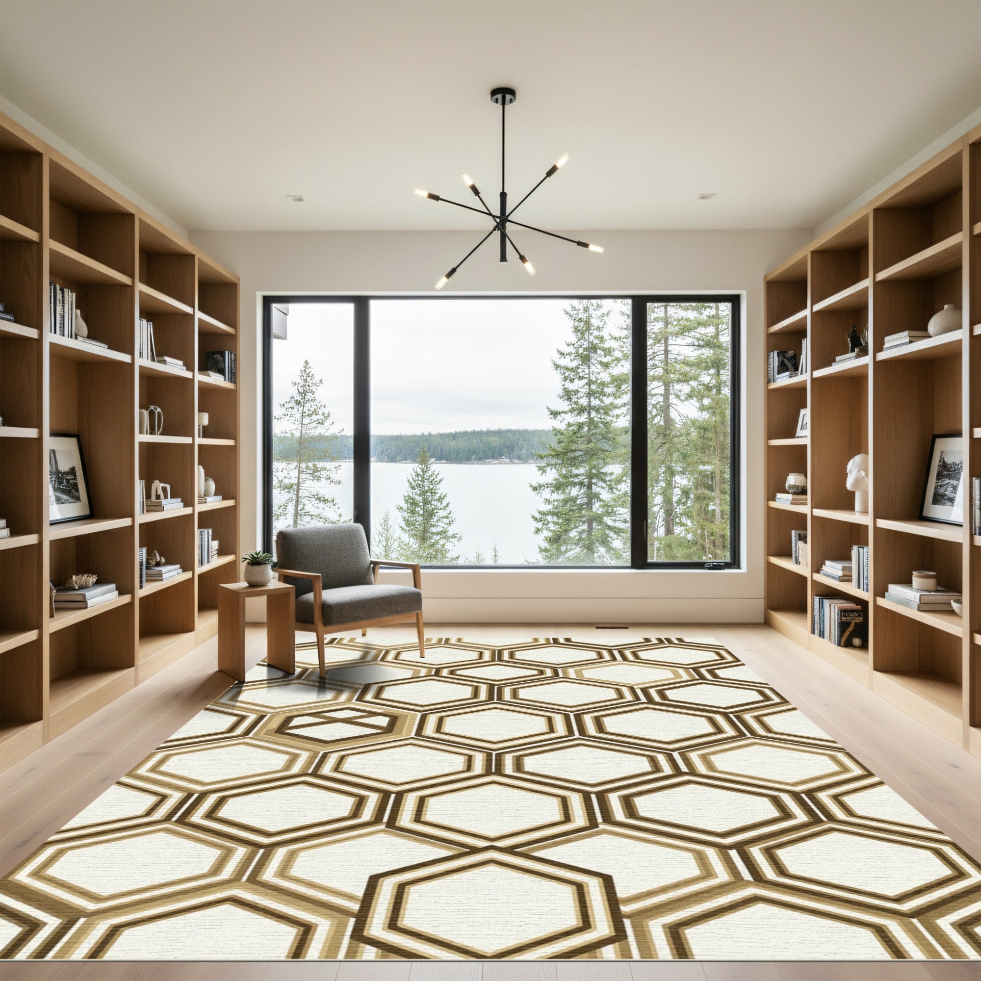 Geometric Honeycomb Cream and Bronze Rug