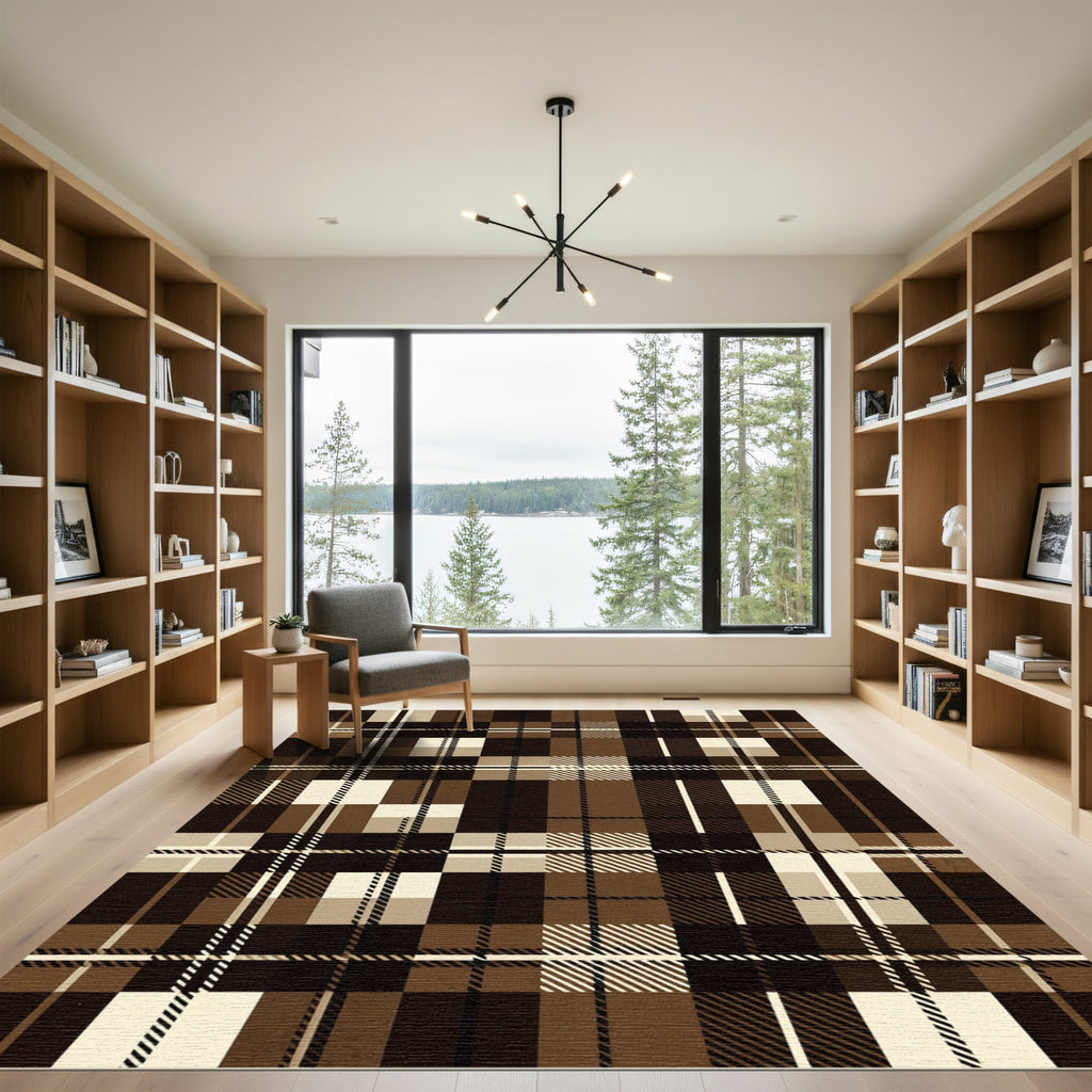 Classic Earthy Brown Plaid Tartan Rug
