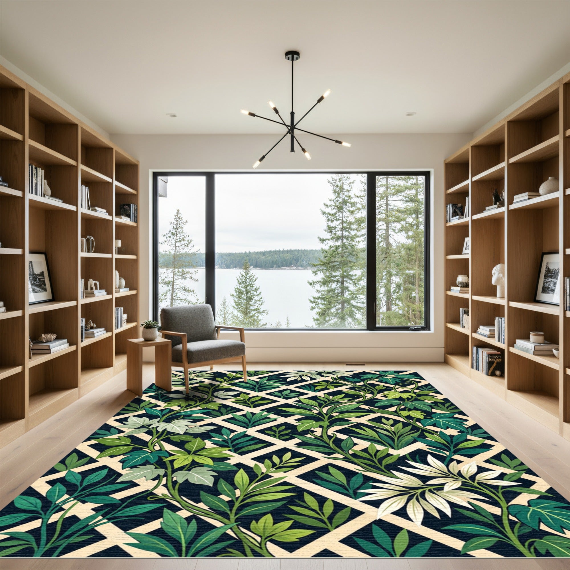 Lush Green Botanical Lattice Trellis Rug
