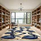 Coastal Navy Pelican Beach Illustration Rug