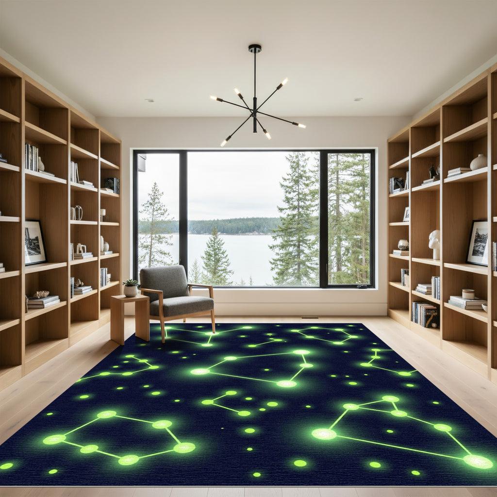 Neon Green Star Constellation Night Rug