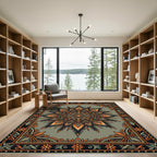 Earthy Orange Sage Mandala Sun Medallion Rug