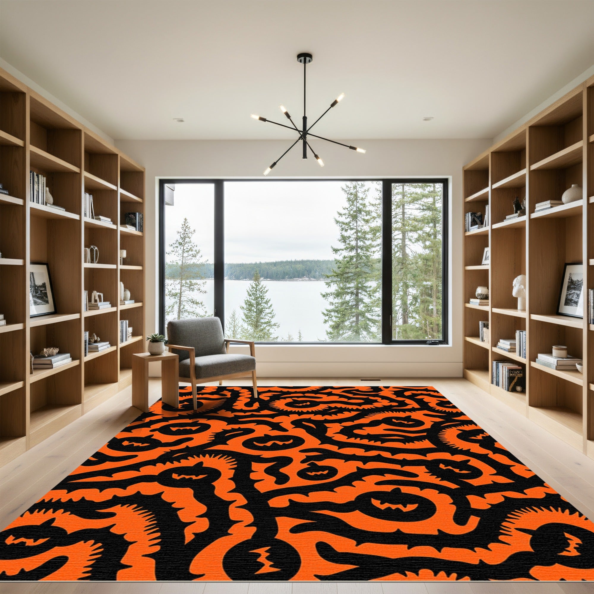 Spooky Orange Black Pumpkin Vine Rug