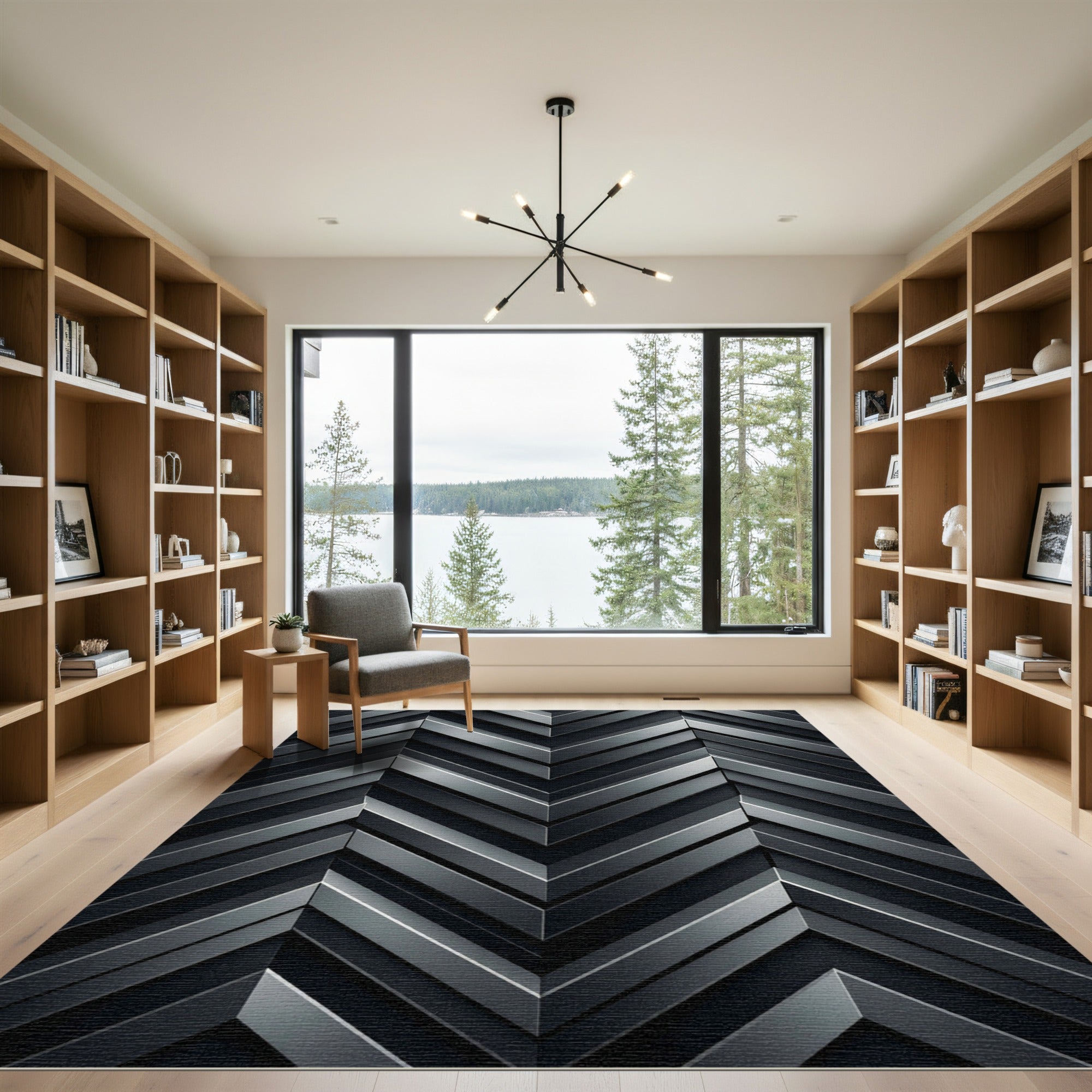 Textured Gray Herringbone Chevron Rug