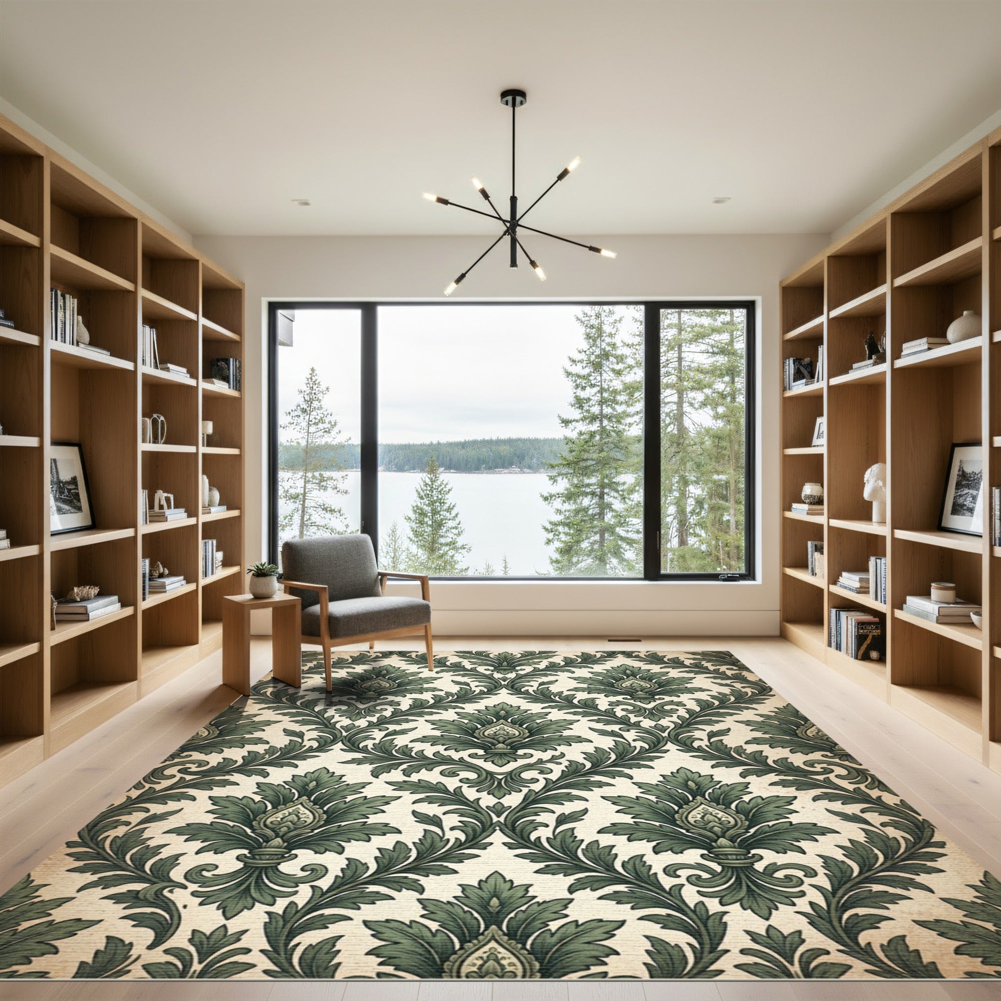 Emerald Damask Botanical Scroll Art Rug