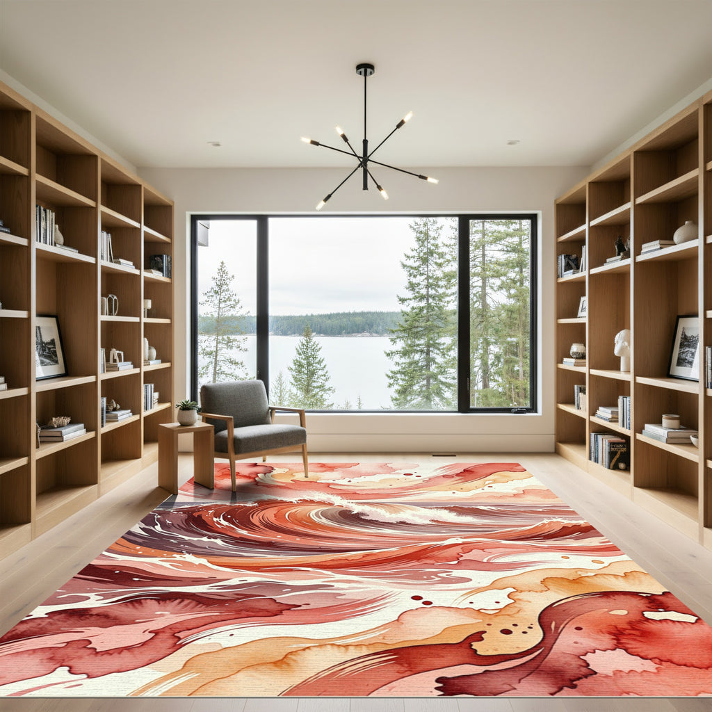 Abstract Coral Ombre Ocean Wave Rug
