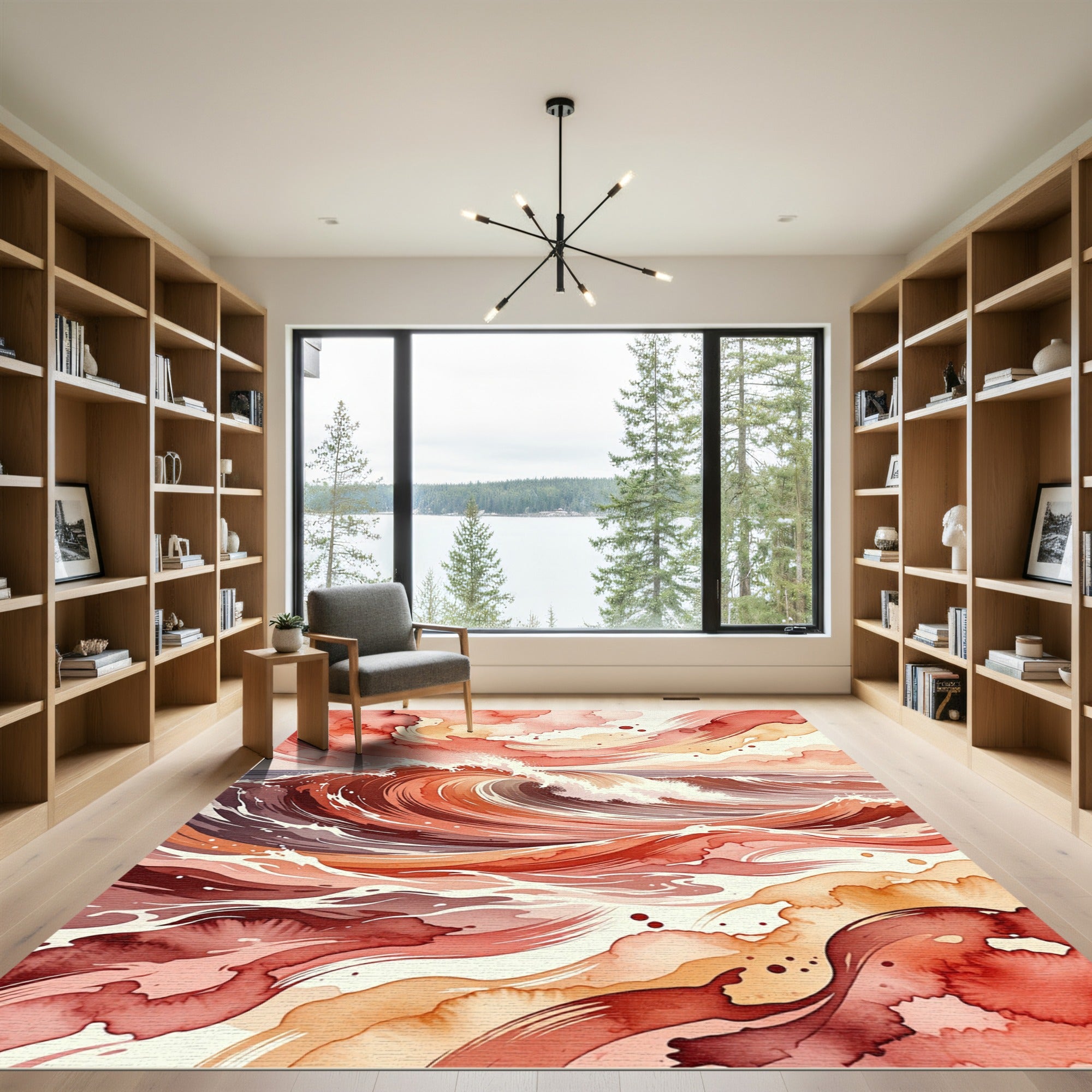 Abstract Coral Ombre Ocean Wave Rug