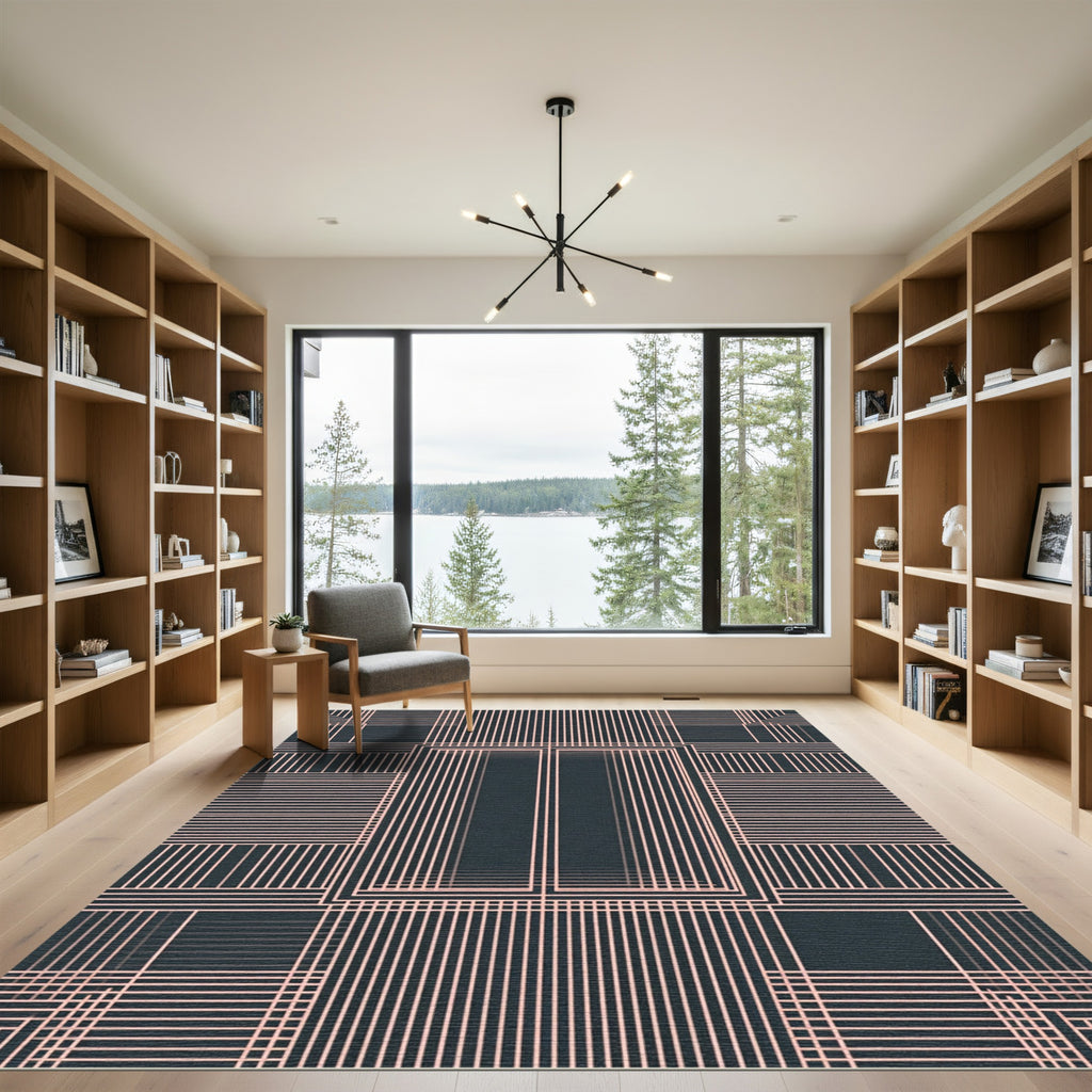 Pale Pink Linear Window Grid Rug