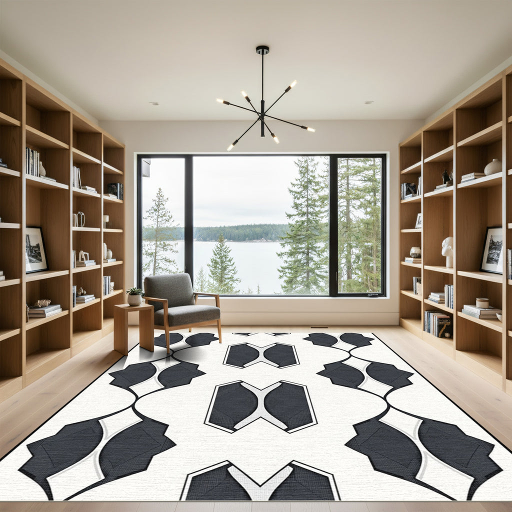 Modern Dark Gray Geometric Oval Rug