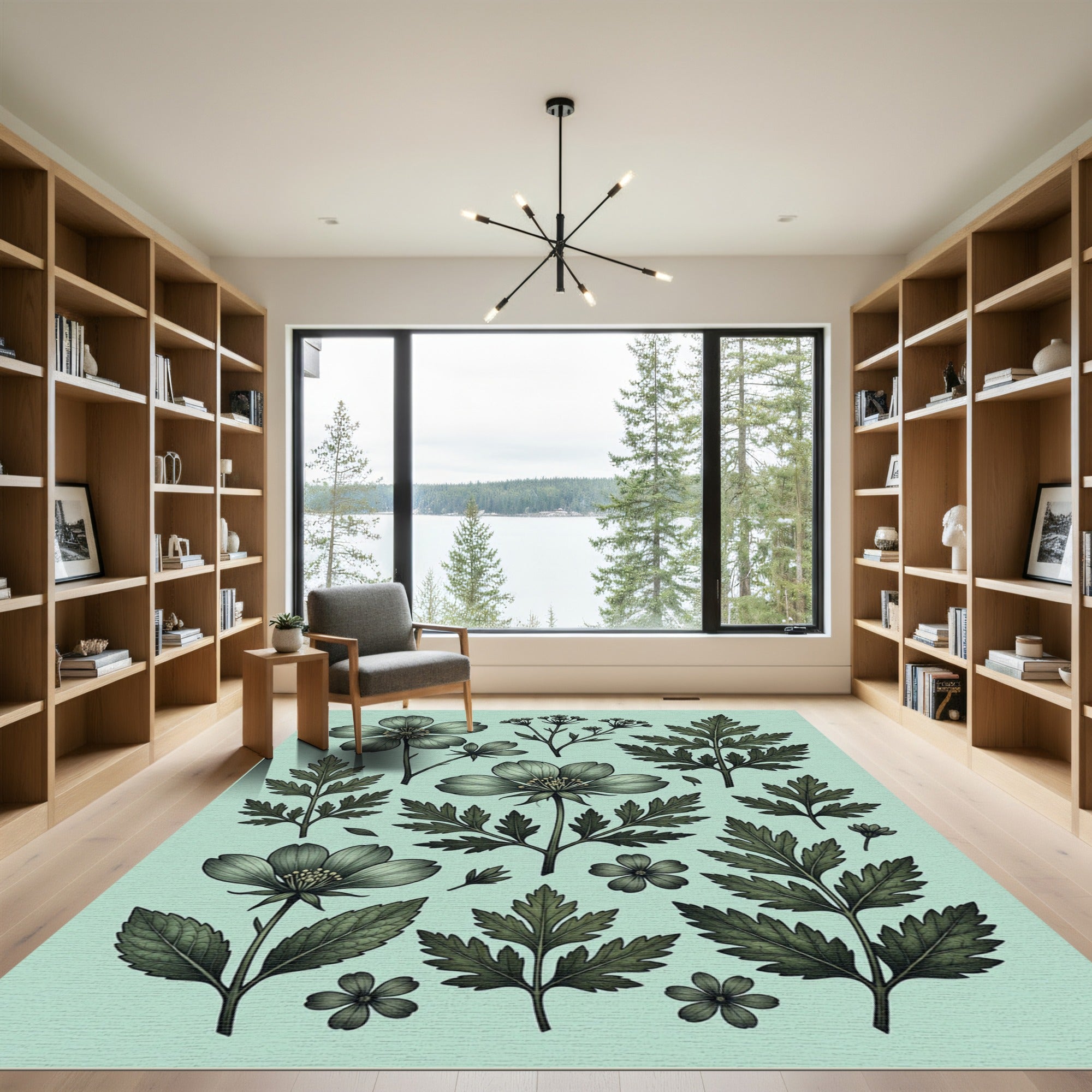 Sage Green Botanical Wildflower Meadow Rug