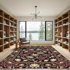 Dark Crimson Lotus Garden Medallion Rug