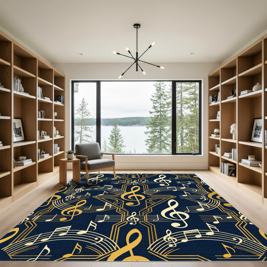 Art Deco Golden Musical Note Tapestry Rug