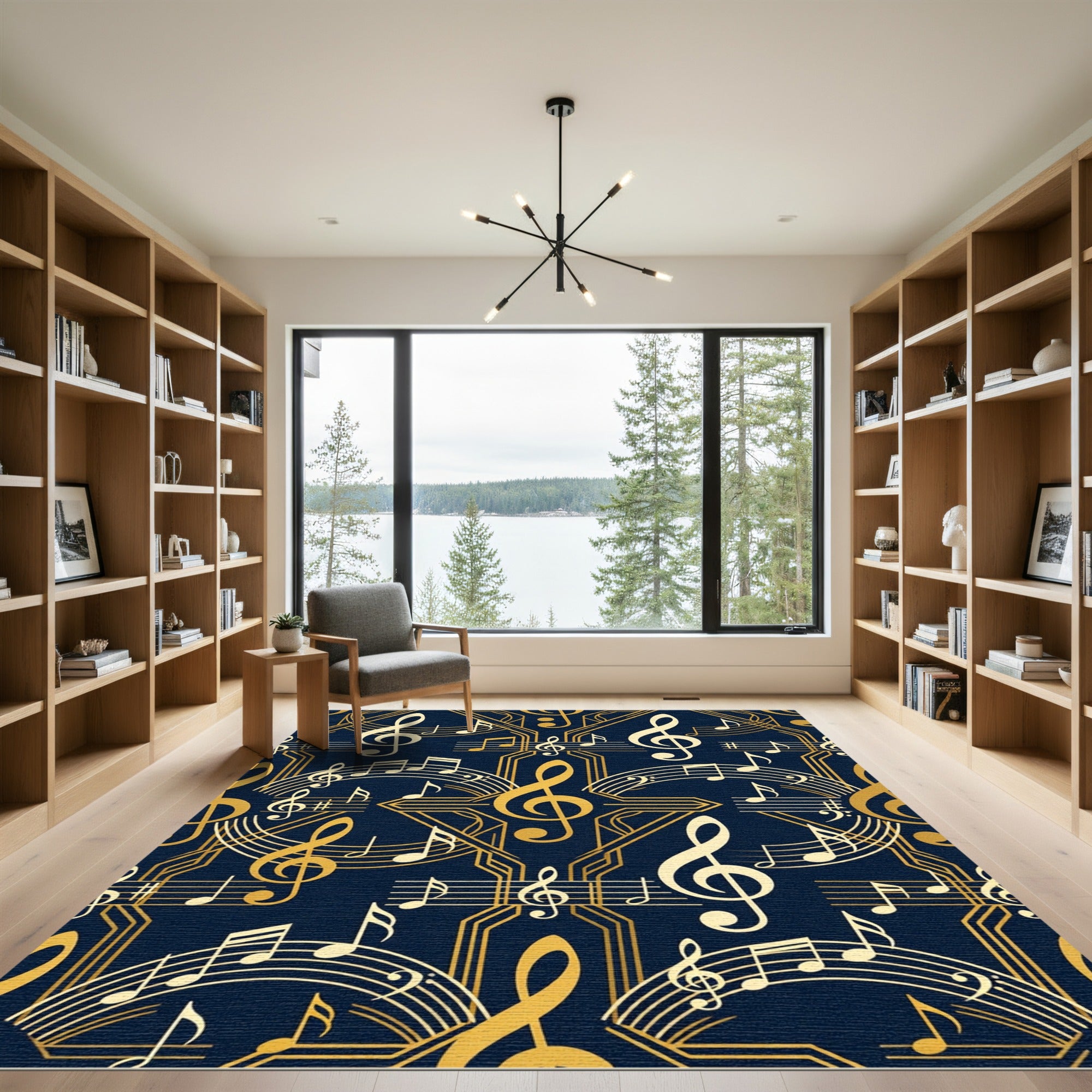 Art Deco Golden Musical Note Tapestry Rug