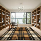 Brown Tan White Plaid Barn Scene Rug