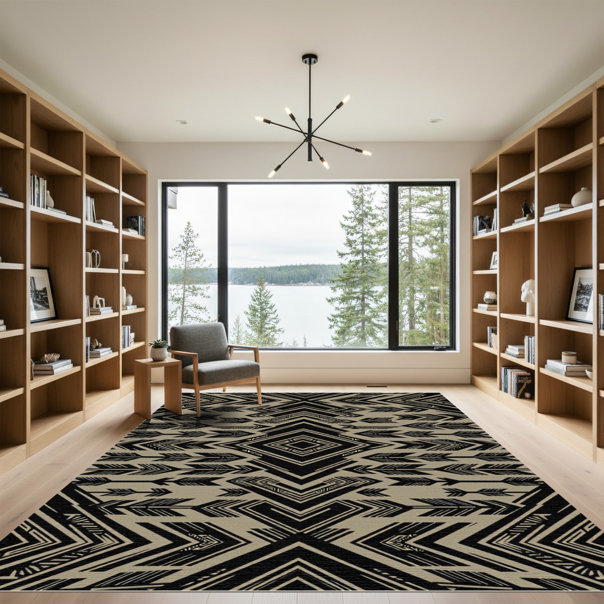 Black and Tan Geometric Arrow Rug