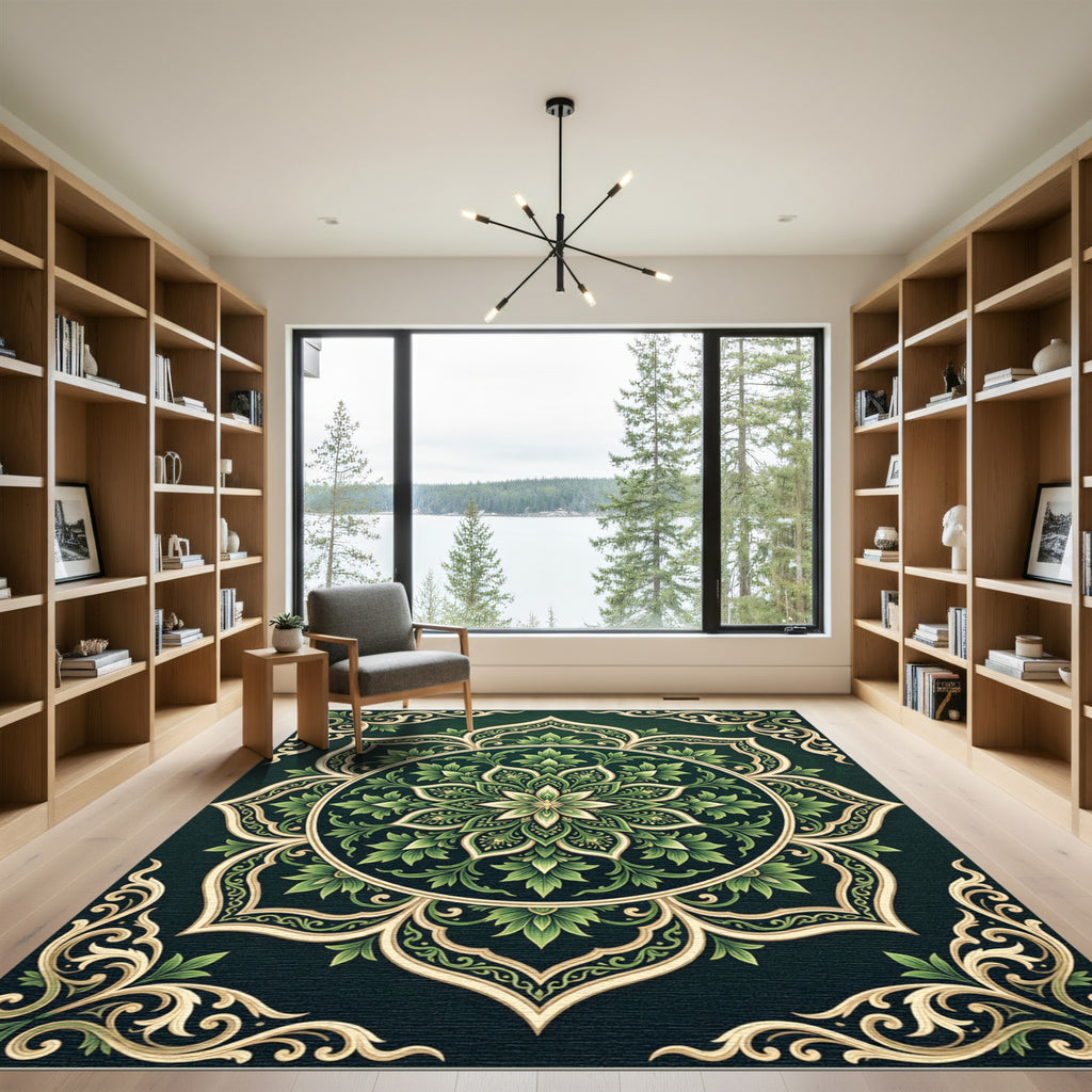 Emerald Floral Ornamental Round Medallion Rug