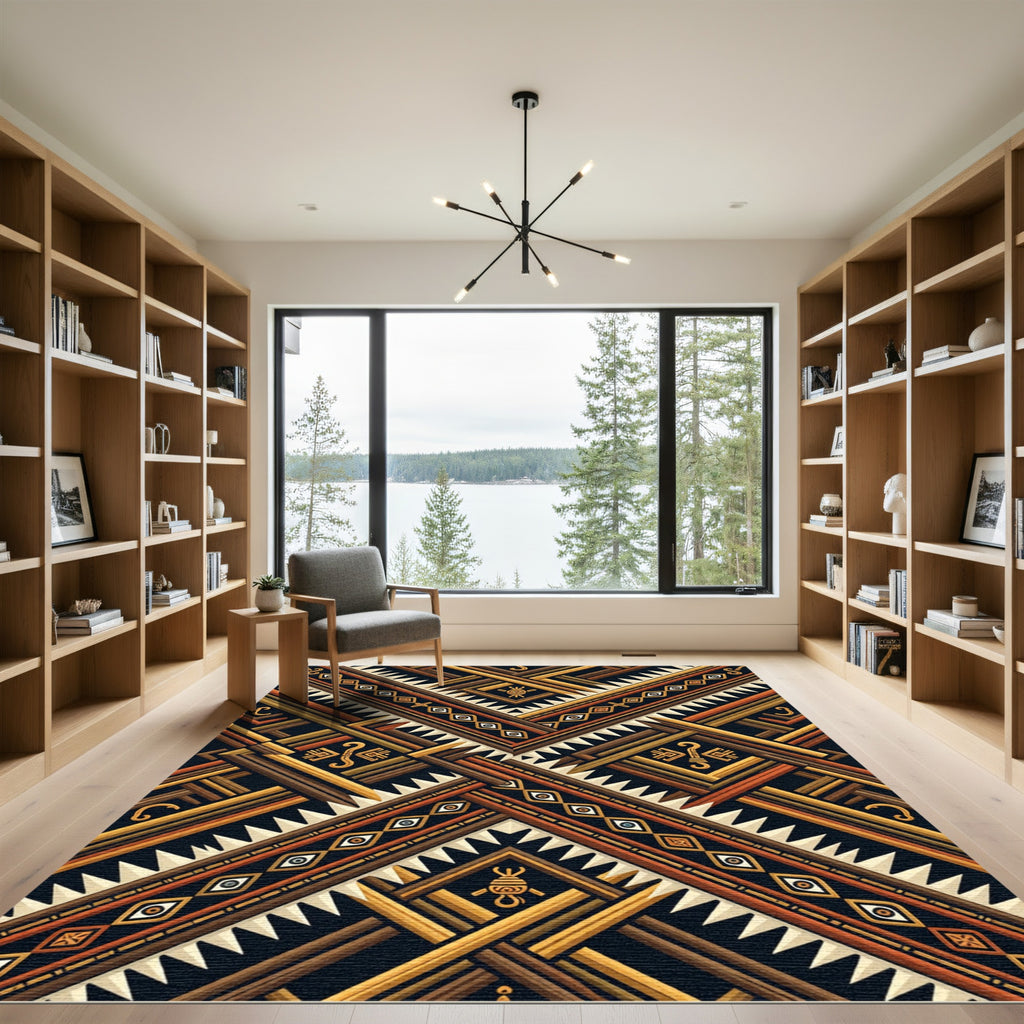 Tribal Ethnic Sunburst Earthy Geometric Rug